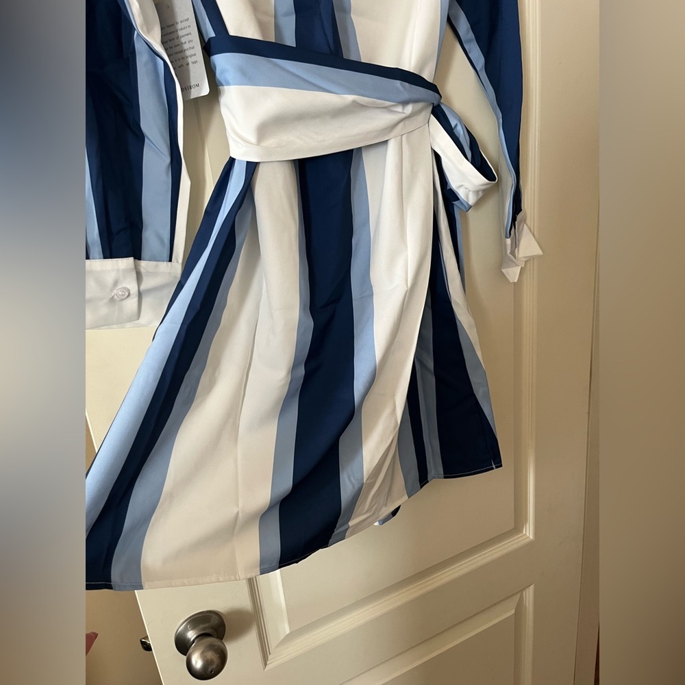 New! Stitchdrop Striped Blue and White Shirt Dress Women’s Size Small - Picture 3 of 16